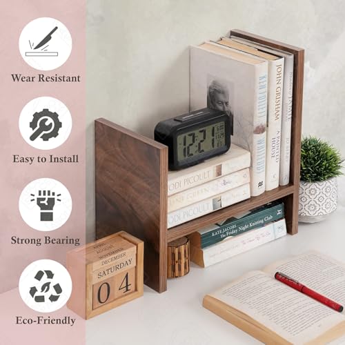 Image of ABOUT SPACE DIY Desk Organizer - Desktop Storage Organizer Table Top Shelf - Engineered Wood Desk Organiser for Study Table Office Table Organiser for Home (L 64 x B 17 x H 35.5 cm) - Walnut