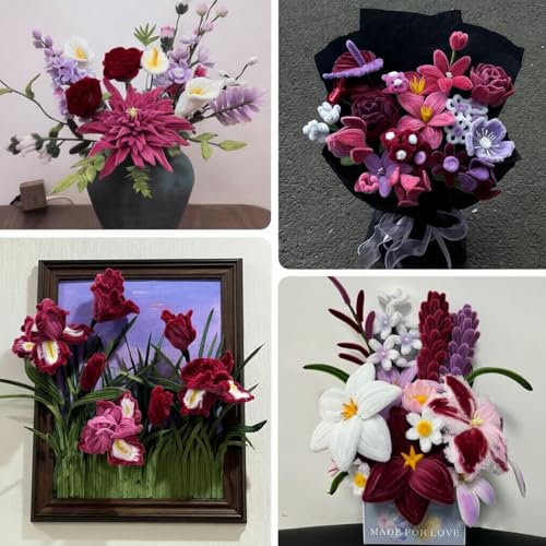 Image of Pipe Cleaners,200Pcs Wine Red Pipe Cleaner Flower Kit,Chenille Stems for DIY Bouquet Festivals Room Decor,Valentine's Day Craft Supplies,Christmas Ornaments,Halloween Fall Decorations for Home Crafts