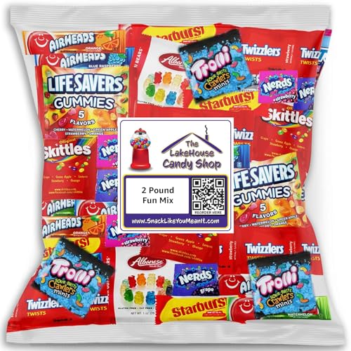 Bulk Assorted Fruit Candy - Starburst, Skittles, Gummy Life Savers, Air Heads, Sour Punch, Nerds, Albanese Gummy Bears, Trolli Sour Brite Crawlers & Twizzlers (32 Oz Variety Pack) by The Lakehouse