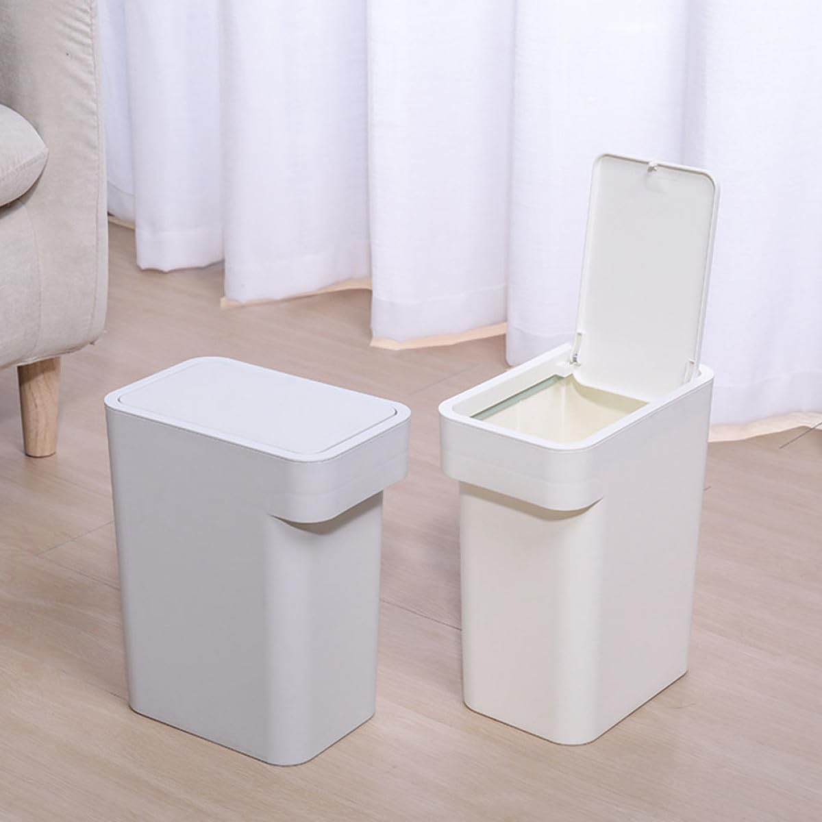 Cestino per la Carta Straccia da Cucina a Spinta in PP Bianco Coperchio a Pressione Contenitore per Rifiuti Domestici Maniglia Ergonomica per Uso Casa e Ufficio