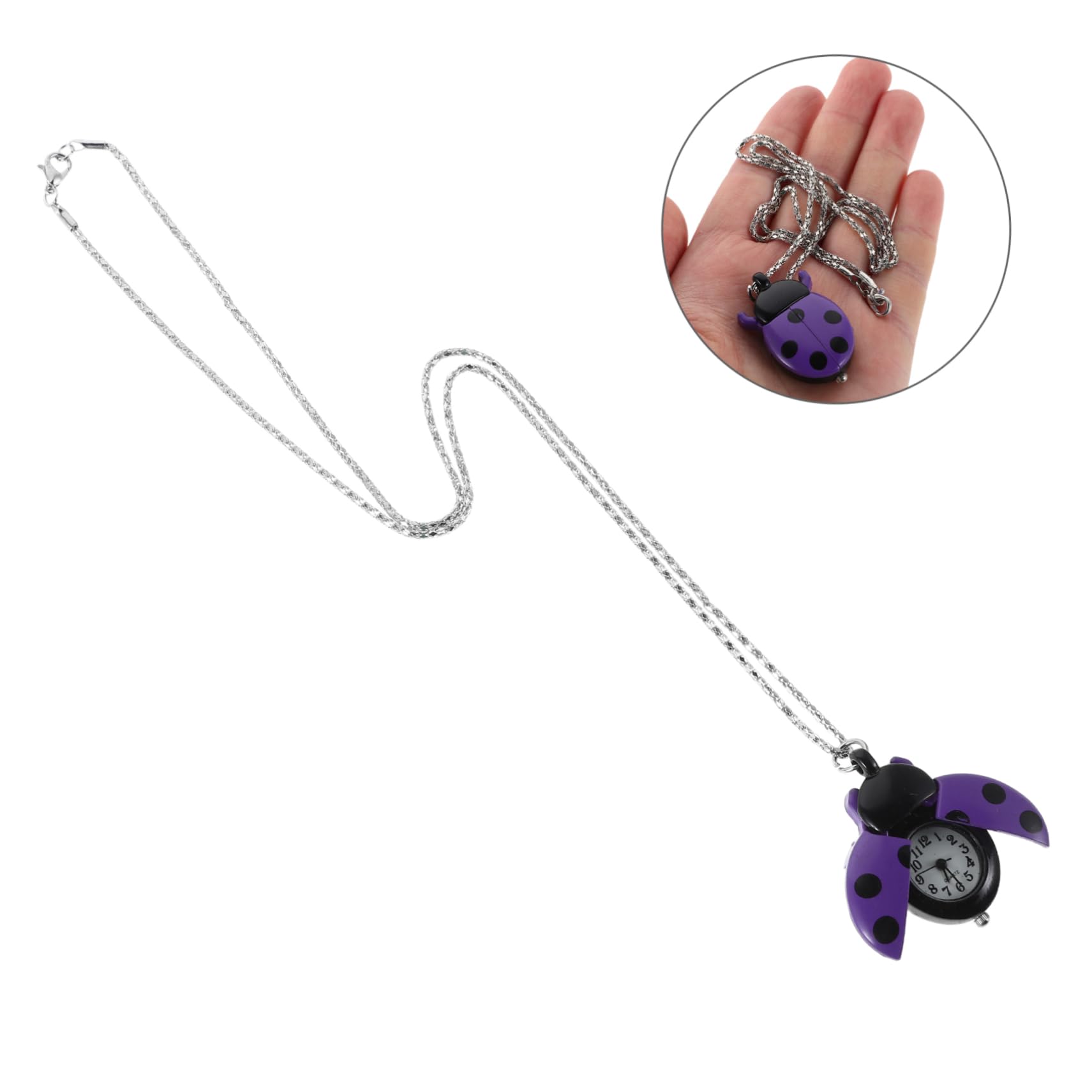 Reloj de Bolsillo Dije de Mariquita Púrpura, Aleación y Cristal, Cronometraje Preciso para Uso Diario y Eventos de Cosplay Estilo Aleatorio