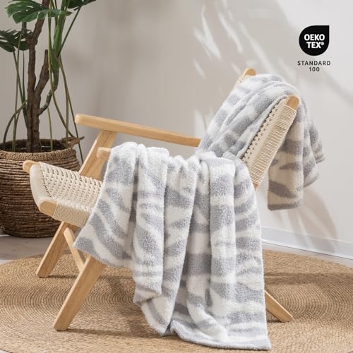 Evergrace Super Soft Zebra Print Knit Throw Blanket For Couch, Cozy Fluffy Plush Fuzzy Microfiber Animal Print Chenille Knitted Blanket And Throws For Bed thumb #4
