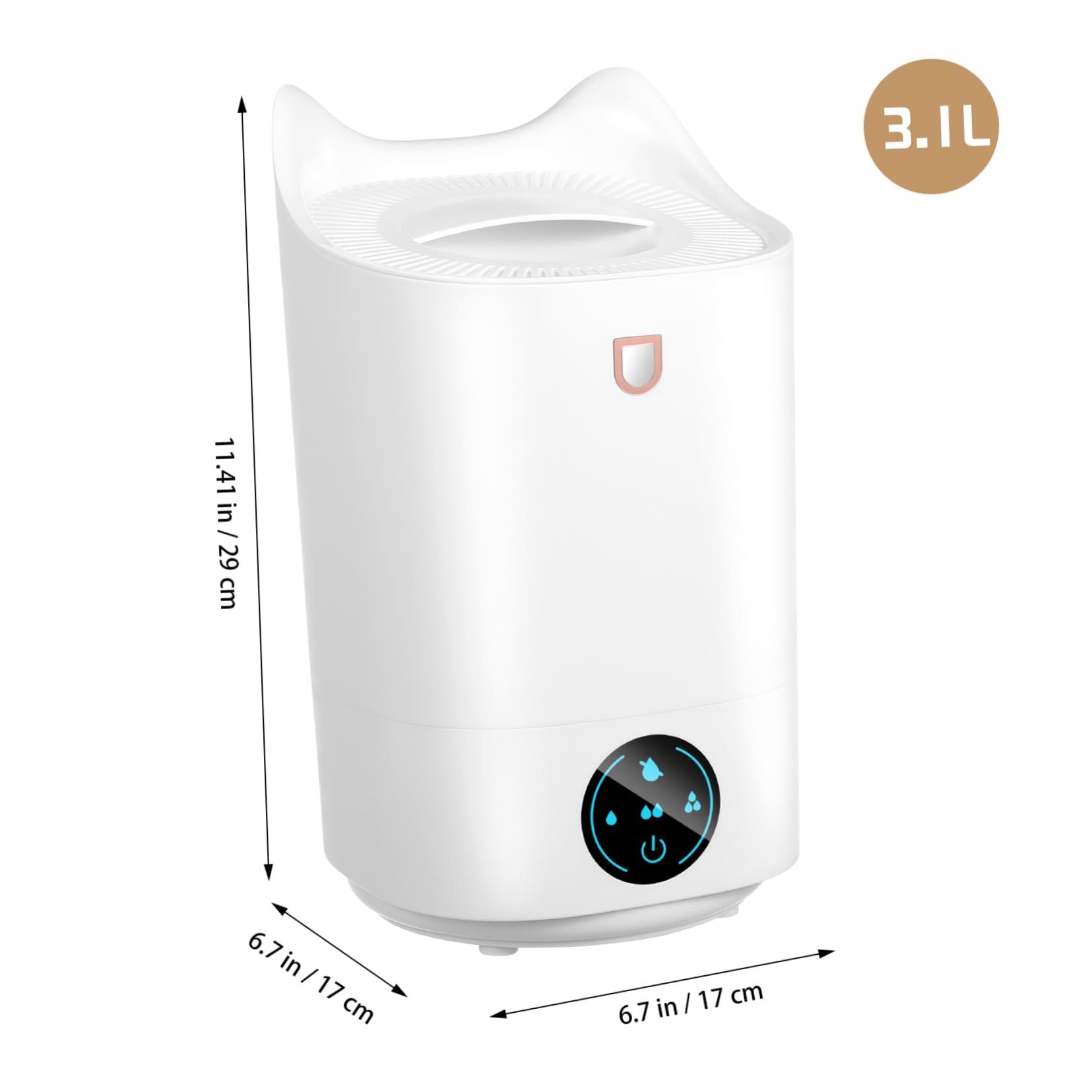 Umidificatore 3.1l Bianco in Plastico, Uso Silenzioso | Piccoli Ambienti e Ufficio, Spegnimento Automatico, Pannello Touch Intuitivo
