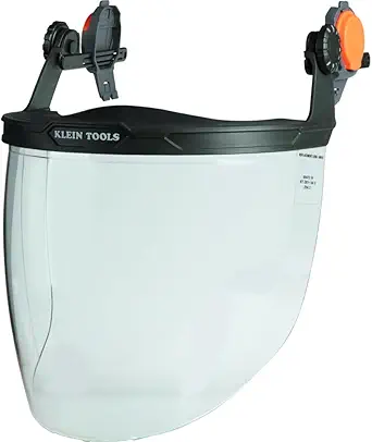Klein Tools Face Shield for Safety Helmet and Cap-Style Hard Hats, Impact Rated, Anti-Fog, Low-Profile Design for Grinding