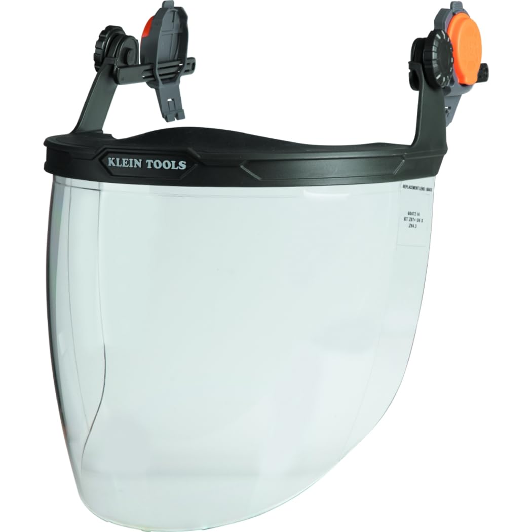 Klein Tools 60472 Clear Face Shield for Safety Helmet and Cap-Style Hard Hats, Impact Rated, Anti-Fog, Low-Profile Design for Grinding