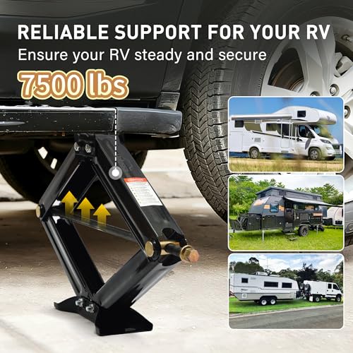 Image of RV Scissor Jack Stabilizer 7500lbs Heavy Duty 24 inch RV Trailer Stabilizer Leveling Scissor Jack for RV Camper with Crank Handle (New 24'' 1pc)