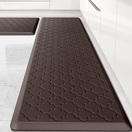 Image of Kitchen Mat [2 PCS] Cushioned Anti-Fatigue Floor Mat Water Resistant Non-Skid Kitchen Mats and Rugs Ergonomic Comfort Foam Kitchen Rugs Standing Mat for Floor Office Sink Chocolate,17.3 inchx28 inch+17.3 inchx60 inch