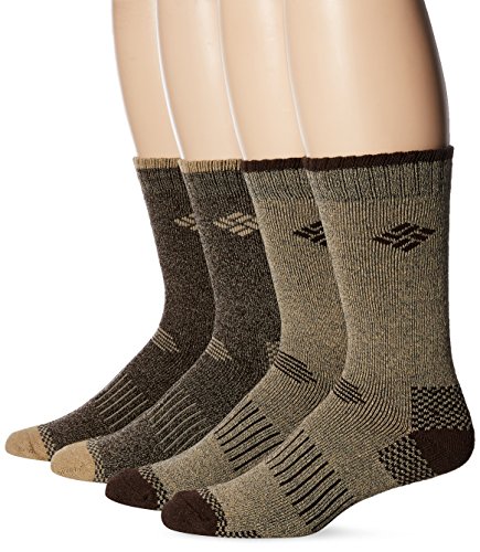 Columbia Men's 4 Pack Mid-Calf Check Crew Socks, Khaki/Brown, 10-13/Shoe Size 6-12