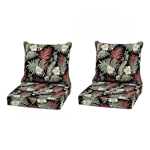 Image of Arden Outdoor Deep Seat Cushion Set, 2-Pack, 22x24, Black Tropical