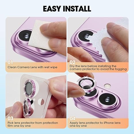 Image of for iPhone 16 /16 Plus Camera Lens Protector Bling Individual Metal Diamond Ring 9H Hardness Scratchproof Protector, Stylish Phone Accessories, Case Friendly (Pink Diamond)