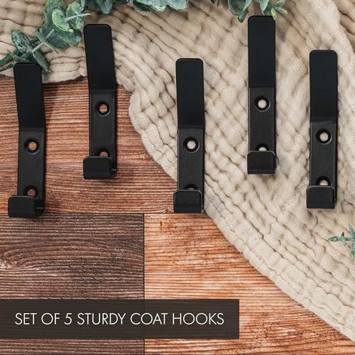 Decorative Coat Hooks For Wall Mount Set of 5 - Stylish and Sturdy Black Metal Double Hooks Are Perfect To Hang Your Jackets, Towels Or Hats - A Modern Addition To Any Farmhouse or Minimal Home Decor - Image 5