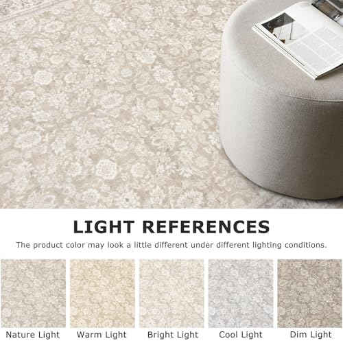 2.6x18 Cream Beige White Grey Washable Runner Rug for Kitchen, Soft Classic Runner with Non-Slip, Non-Shedding Distressed Floral Rug for Hallways Entryway Bedroom Laundry Indoor