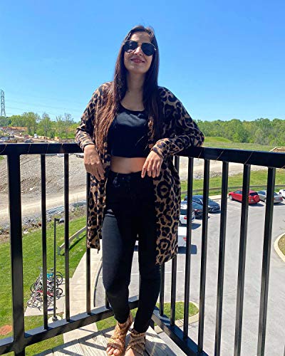 OUGES Women's Leopard Print Open Front Cardigan Shirt with Pockets Long Sleeve Lightweight Coat(Leopard01,M)