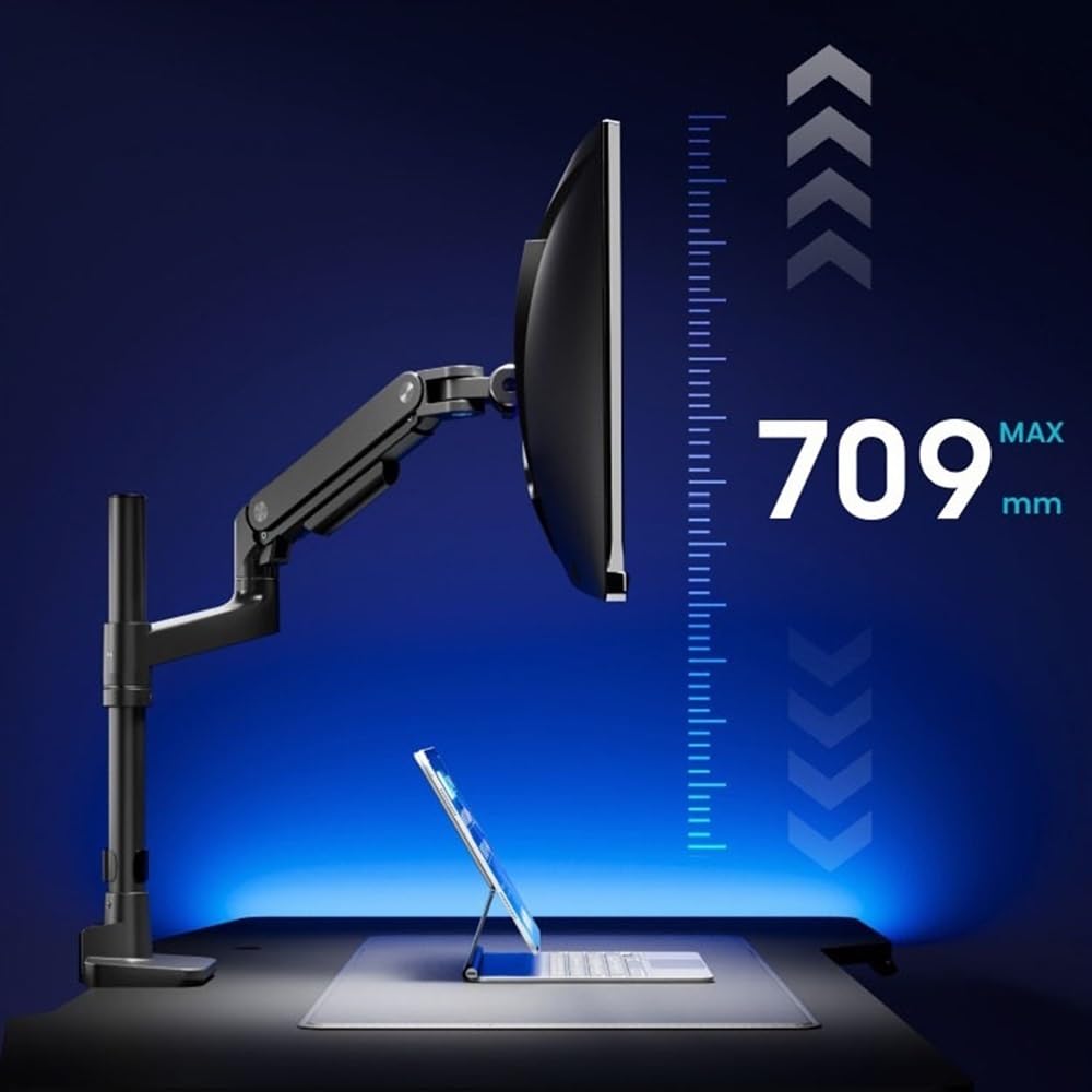 Supporto per Monitor da scrivania per impieghi gravosi, Adatto per schermi da 17 a 49 Pollici, Supporto per Monitor Singolo, Supporta 44,0 libbre, Braccio per Monitor Reg，Black