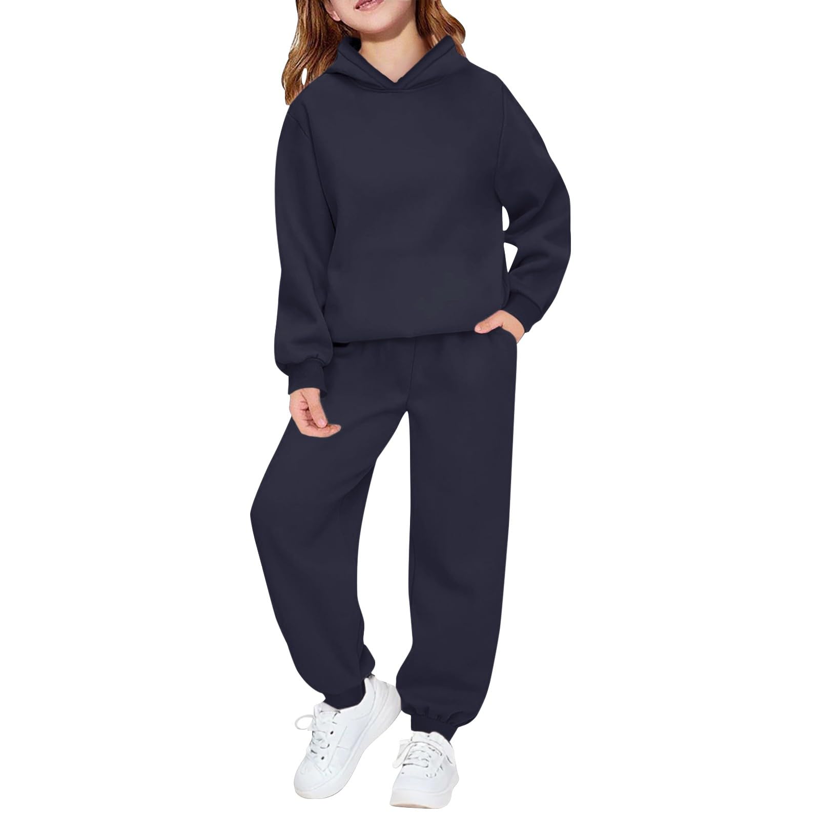 Tuta da ginnastica per bambini, 2 pezzi, a maniche lunghe, con cappuccio, pantaloni della tuta, casual, con cappuccio, pantaloni da jogging
