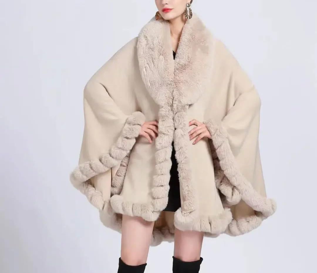 Lmtossey Mantello da donna con cappuccio in cashmere lavorato a maglia con colletto in finta peluche