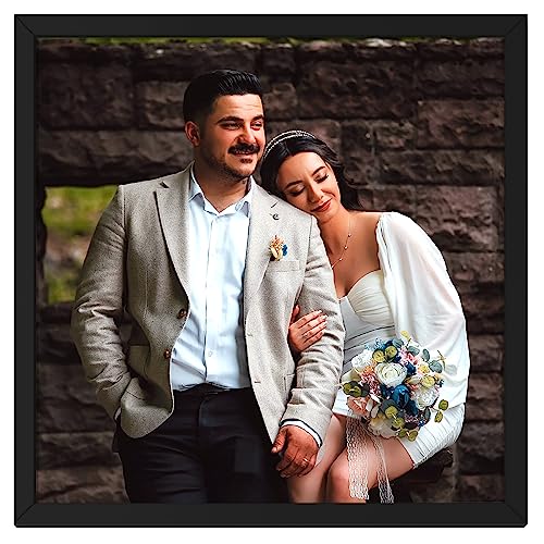 Image of Ritwika's Synthetic Wooden Personalized Picture Wall Mount Frame With Your Photo | Customised Gift For Anniversary, Birthday, Wedding, Couples | Size 13.5x13.5 Inches IN, Set of 1 (Square), Black