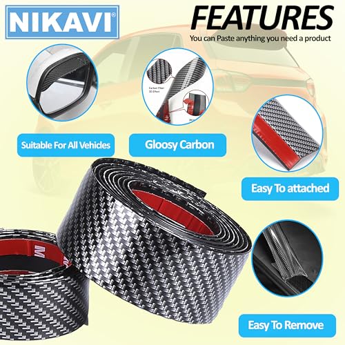 Image of NIKAVI Universal Anti-Scratch Car Door Sill Guard, 5M Carbon Fiber Sticker for Car Bumper, Pedal Protector, Scuff Plate Cover - Scratch Proof, Removable, Black (5CM Width)