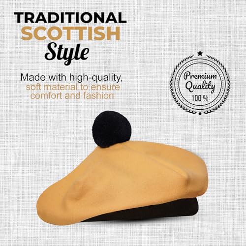 Image of Scottish Tam O' Shanter Hat Tartan Bonnet Pom Pom Wool Flat Cap One Size