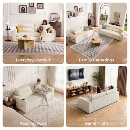 Image of 88.6 inch Modern Storage Loveseat Sofa, Small Couches for Living Room, Beige | Corduroy, USB Charging, Pull-Out Storage, Deep Seat, Comfy Love Seat for Small Spaces, Apartment, Bedroom, Dorm, Office