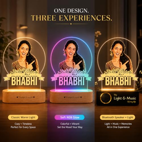 Image of ZOCI VOCI Personalized Rakhi Gift for Bhabhi, Custom UV Printed LED Photo Lamp, RGB Smooth Color Changing Acrylic Night Lamp, Customized Photo Gift for Sister-in-Law, Rakshabandhan Gift