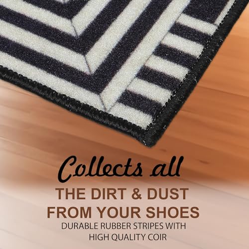 Image of HUES & SHADES Coir Door Mat for Outdoor Entrance - [37 x 57 cm] | Natural Coconut Fiber Brush Mat for Shoes Cleaning, Heavy Duty Non-Slip Doormat for Front Porch, Patio, Entryway (Shadow Maze)