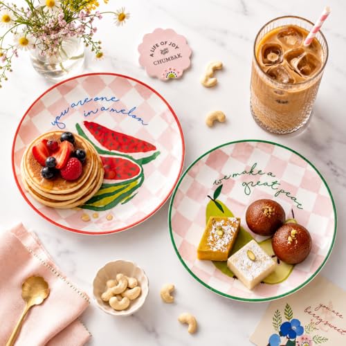 Image of Chumbak Ceramic Dessert Plate Set of 4 | Fruit Design Plates for Serving Cakes, Snacks & Desserts | Cute Birthday & Housewarming Gift for Her | Dining & Tableware