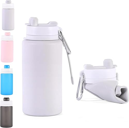 Miniatura 4 de vadoworld Botellas de agua plegables con boquilla y mosquetón, silicona sin olor sin BPA, botella plegable reutilizable a prueba de fugas, perfecta