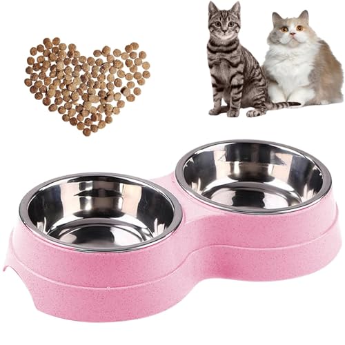 Edelstahl Napf Hund Fressnäpfe für Hunde,Hundenäpfe Futternapf 300 ml, rutschfest Doppel Napfset Hundenapf Katzennapf Fressnapf für Mittelgroße und kleine Hunde, Katzen (rosa)