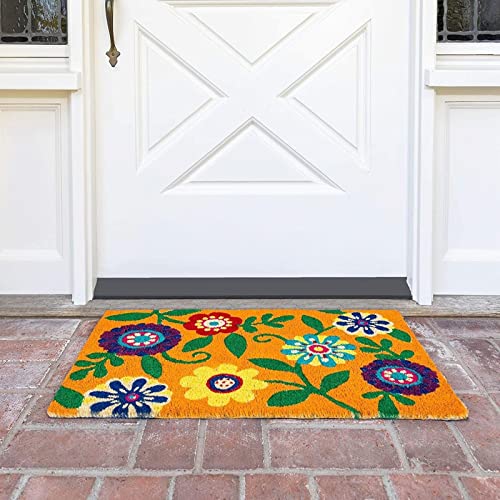 Juvale Floral Coir Door Mat - 17 x 30 in, Natural & Modern - Outdoor Welcome Mat for Front Door & Patio with PVC Backing
