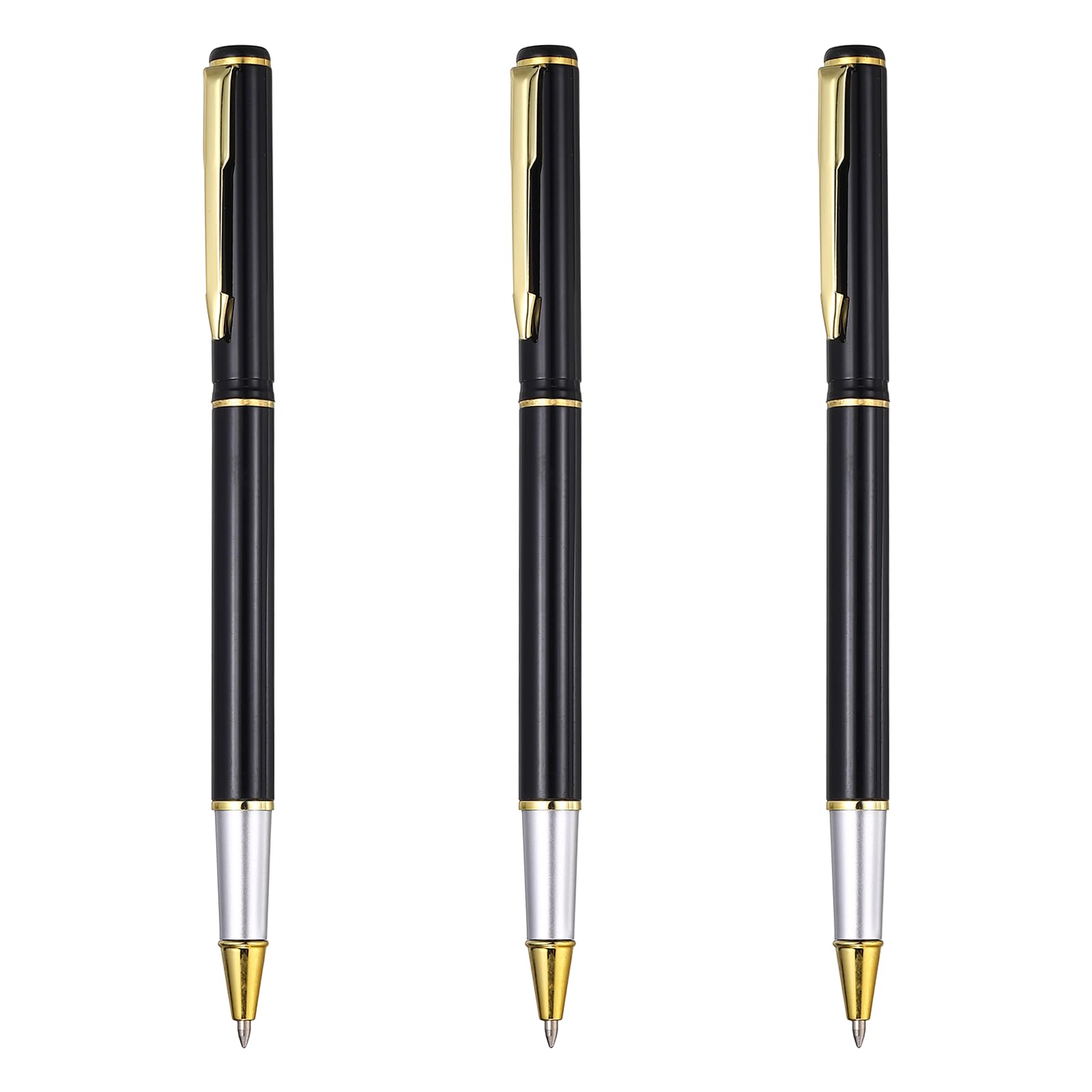 PATIKIL 3Pcs Gel Pens, 0.5mm Black Ink Rollerball Pen Business Stylish Gold Details Medium Point Smooth Writing Quick Dry for Office Supplies Journaling Note Taking Meeting,Black