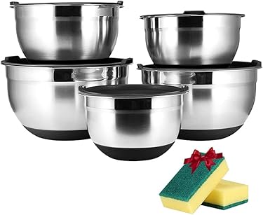 AMAZON - JUNING 18/10 Stainless Steel Bowl Set of 5 Pieces, Highly Polished Technology, Mixing Bowl Set/Salad Bowl Made of Stainless Steel, Essential Kitchen Cooking Utensils