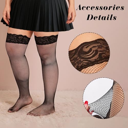 Fishnet Stockings for Women Plus Size Fine Mesh Silicone Stocking Lace Net Pants Plus Size Lingerie Thigh High Stockings Black3