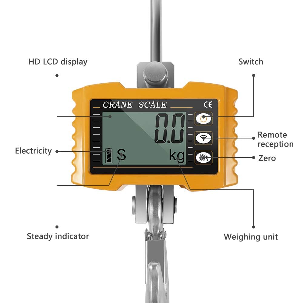 Hängewaage Digitalgewicht 2200lbs/1000kg Industriell Kranwaage Hochleistungs-Hängewaage für Bauernhöfe Tragbare elektronische Hängewaage 1T
