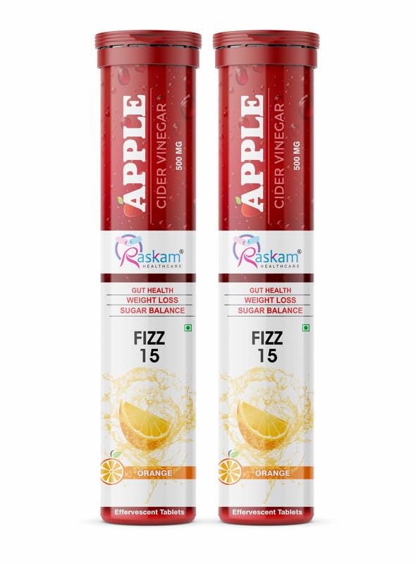 Raskam ACV Apple Cider Vinegar Effervescent Fizz 15 Tablets - For Weight Loss | Refreshing Detox & Metabolism Boost, No added Sugar (Pack of 2), Orange Flavour-picture-21