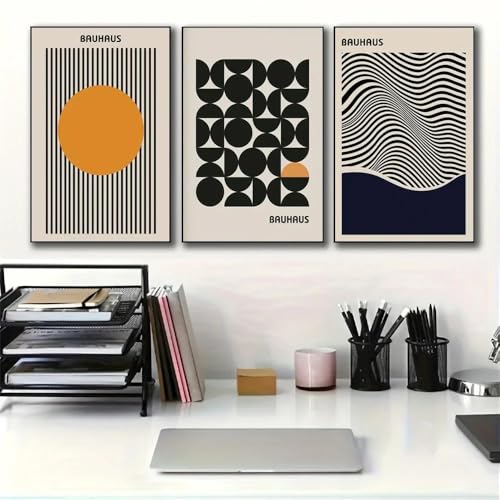 Affiche Bauhaus et tableau toile minimaliste abstrait, triptyque décoration salon - 2