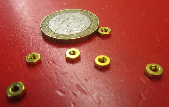 Brass Hex Nuts RH 2-64 Thread x 3/16 W x 1/16 H 200 Pcs