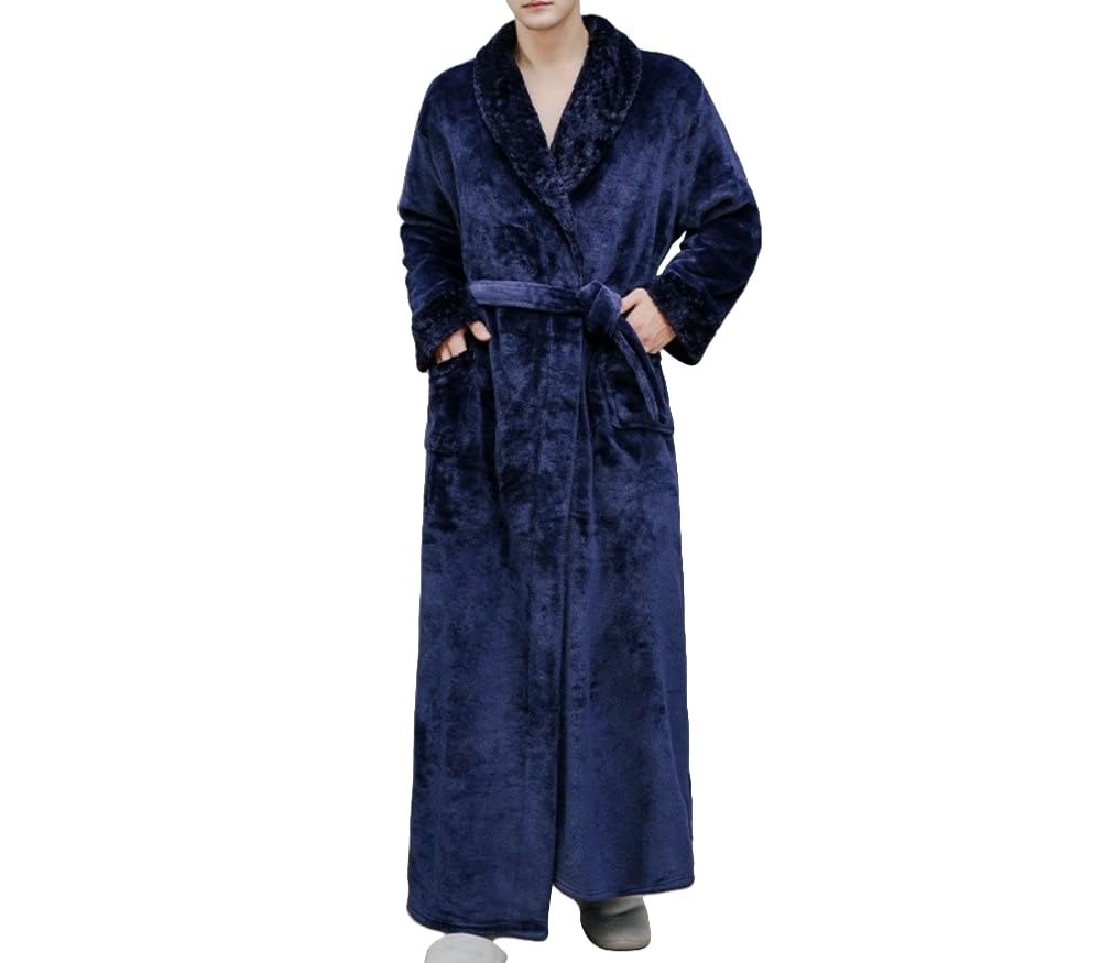 Langer Flanell-Bademantel für Unisex-Paare – Morgenmantel mit Schalkragen für Herbst und Winter,Luxuriöse,Warme,Flauschige und Bequeme Nachtwäsche – Superweicher Hausmantel
