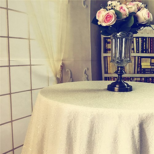 Trlyc Round Sequin Tablecloth - 72" Ivory Sparkly Table Cloths For Party Wedding Baby Shower #TOP1