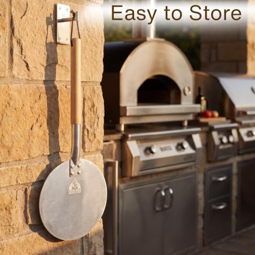 Image of Chicago Brick Oven Pizza Turning Peel, 9-Inch Aluminum Pizza Peel with 31.5-Inch Detachable Wooden Handle & Leather Strap, Pizza Turner for Outdoor Pizza Ovens, Wood Fired Pizza Oven Accessory