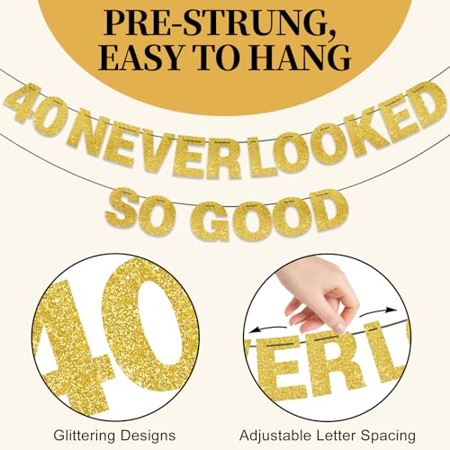 Image of 40th Birthday Decorations for Men Women, Black Gold 40 Never Looked So Good Banner 40 Foil Balloons Happy 40th Birthday Party Supplies 9 PCS