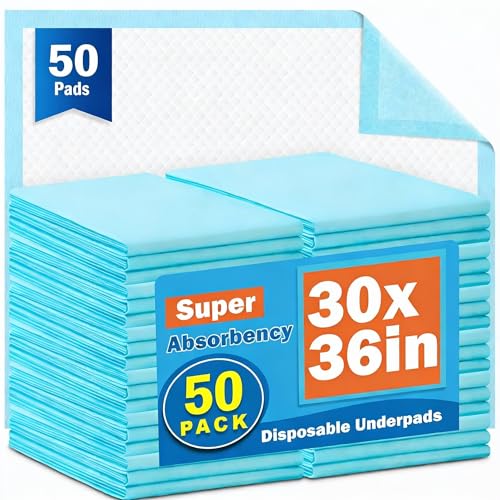 Image of VISRIE Bed Pads Disposable Adult 30 inch x 36 inch (50 Count), Super Absorbent Disposable Underpads, Ultra Thick for Heavy Incontinence, Pee Pads for Adult, Kids, Pet, Puppy Training