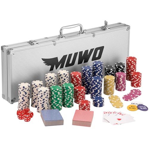 Set completo: il set di valigie da poker MUWO offre un pacchetto completo per gli appassionati di poker. La valigetta in alluminio contiene chip di diversi colori, spille Dealer Button, 