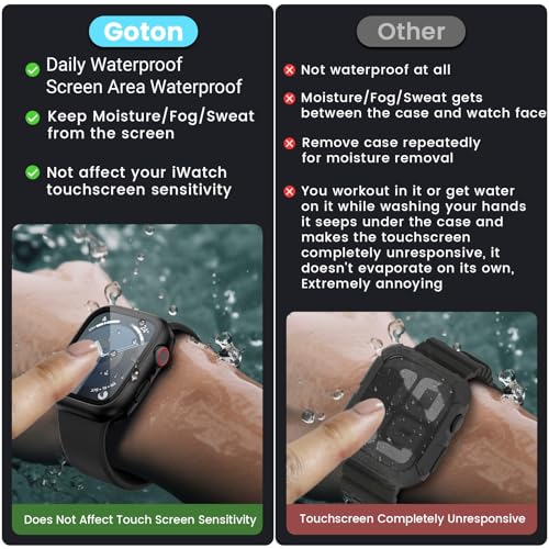 Image of 3 in 1 Goton Waterproof Hard Case for Apple Watch Screen Protector 45mm, 360 Slim Full Protective Tempered Glass Face Cover + Back Hard PC Bumper for iWatch Series 9 /8 /7, 45mm Matte Black