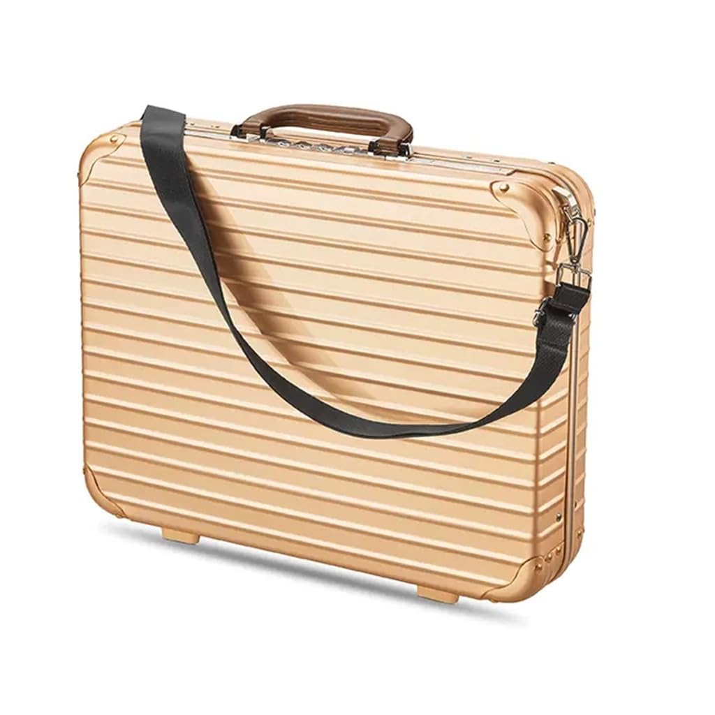 Maletín de aluminio para laptop de negocios, kit médico para el hogar, caja de herramientas para instrumentos y equipos con correas (dorado)