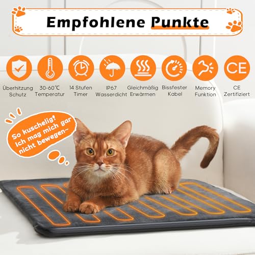Angelpet Haustier Heizkissen XL 60x90cm – Heizdecke für Hunde & Katzen, 30–60 ℃ Temperatur & 14 Timer (0–12H/24H), Hunde Heizmatte mit Auto Screen-Off, bissfestem 1,8 m Kabel, 2 waschbaren Bezügen