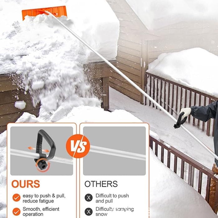 Telescoping Snow Roof Rake, Extendable Handle Aluminium Roof Snow Removal Tool, Roof Snow Rake for House Garage Leaves Debris