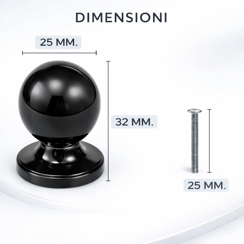 Coppia Pomelli Rotondi per Mobili Porte Armadi Cassetti Comodini Ante - Pomolo Tondo per Mobili - Pomello Grande in Zama Color Cromo Satinato