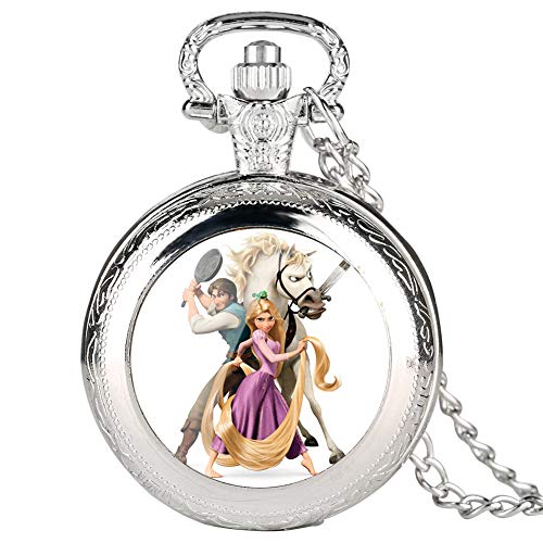 Cartoon Character Pattern Silver Quartz Pocket Watch for Students, Disney Theme Pattern Pocket Watches for Girl, Best Gift Pocket Watch for Kid- JLYSHOP
