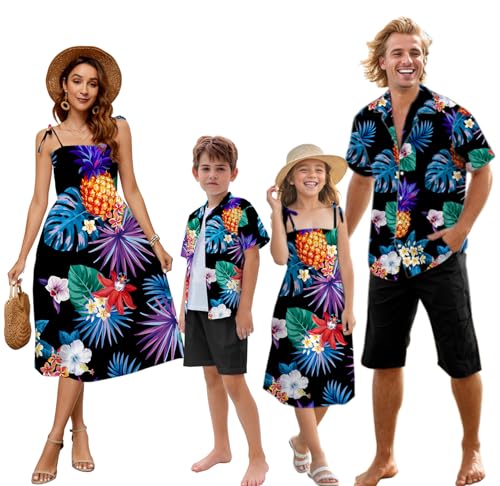 Image of SANGTREE Family Matching Hawaiian Outfits , Casual Beach Travel Clothes ,Vacation Clothing Set for Women & Men & Girls & Boys